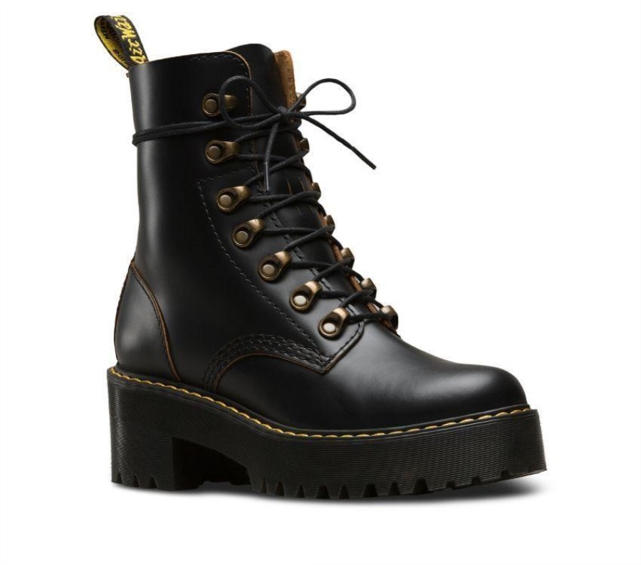 Black Vintage Smooth Dr.Martens Leona Vintage Heeled Boot