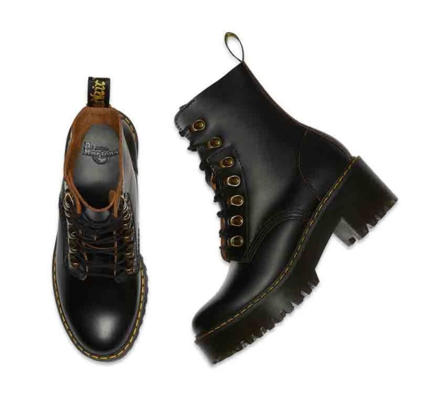 Black Vintage Smooth Dr.Martens Leona Vintage Heeled Boot