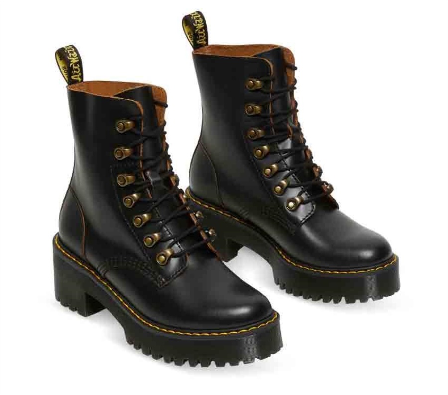Black Vintage Smooth Dr.Martens Leona Vintage Heeled Boot