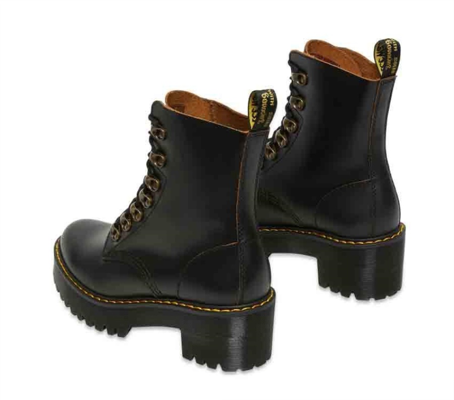 Black Vintage Smooth Dr.Martens Leona Vintage Heeled Boot