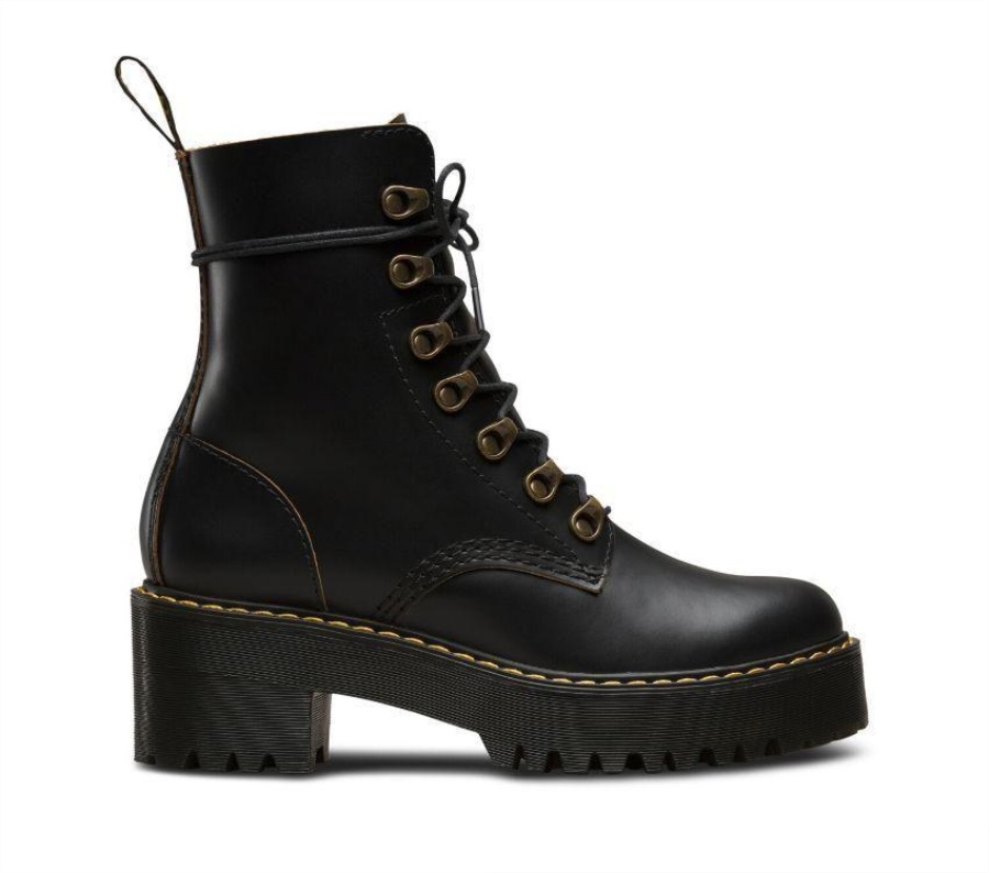 Black Vintage Smooth Dr.Martens Leona Vintage Heeled Boot
