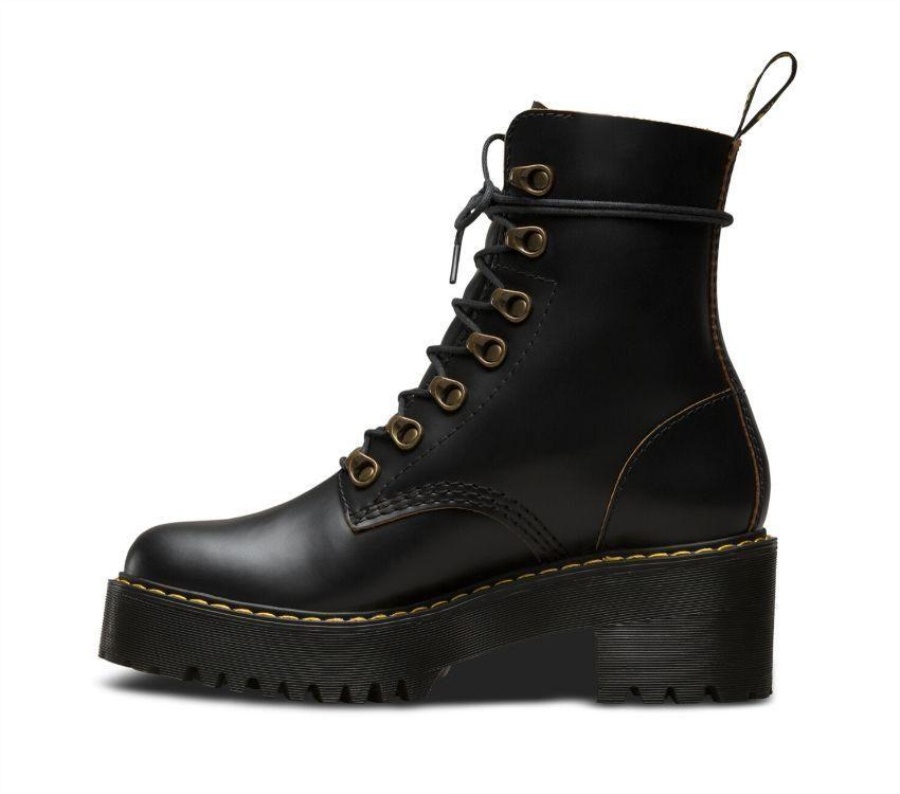 Black Vintage Smooth Dr.Martens Leona Vintage Heeled Boot