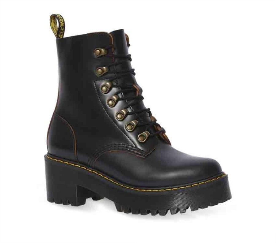 Black Vintage Smooth Dr.Martens Leona Vintage Heeled Boot