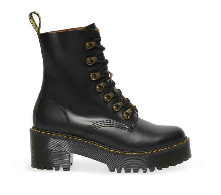 Black Vintage Smooth Dr.Martens Leona Vintage Heeled Boot