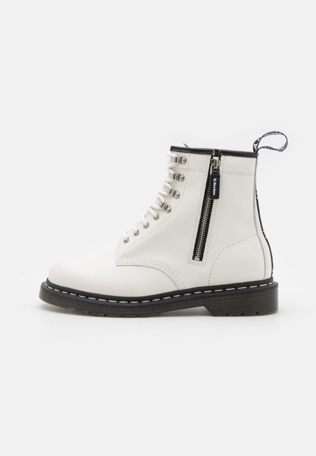 White Smooth Dr.Martens 1460 Zipped Lace Up Ankle Boots
